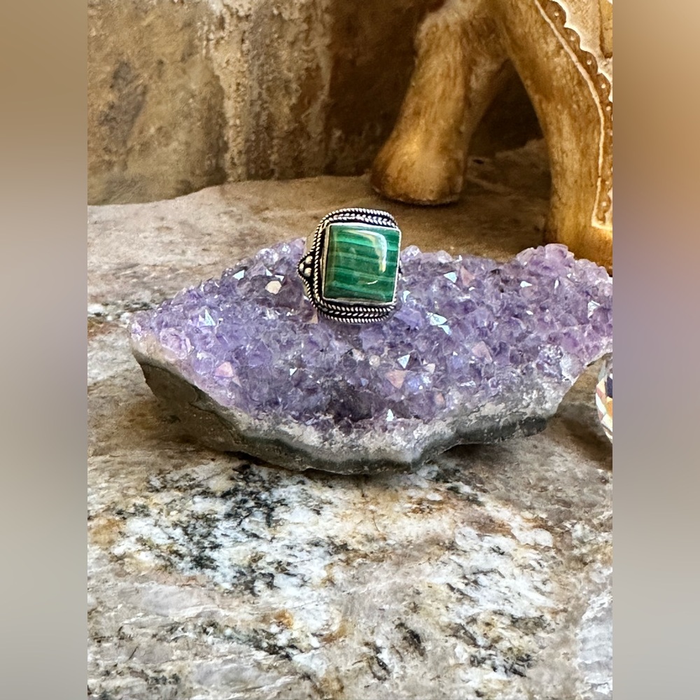 Silver Malachite Stone Ring
